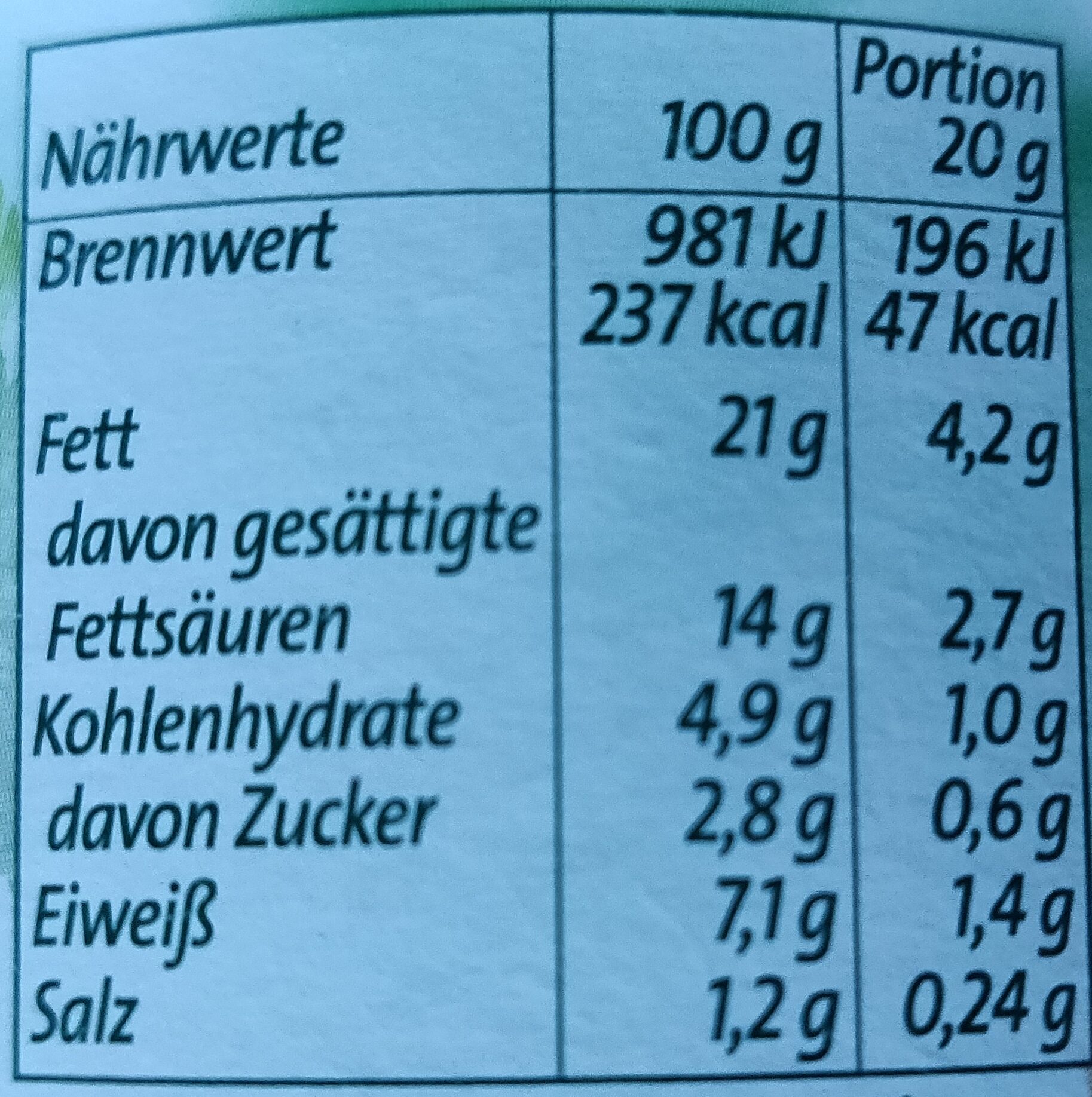 Frischkäse Feine Kräuter - Nutrition facts - de