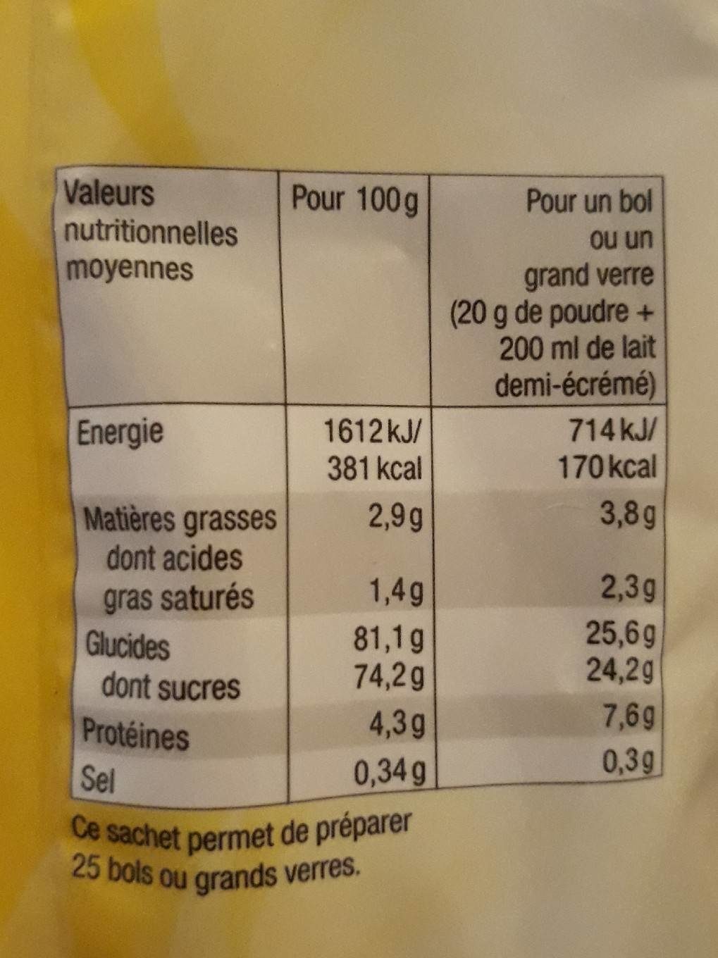 Choco quick - Nutrition facts - fr