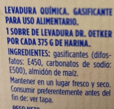 Levadura quimica - Ingredients - es