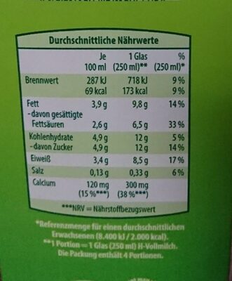 Milch - Nutrition facts - de