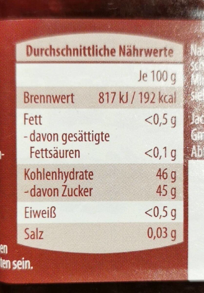 Sauerkirsche - Fruchtaufstrich - Información nutricional - de