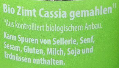 Bio-Zimt Cassia, gemahlen - Zutaten