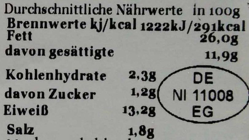 Rinderleberwurst - Nährwertangaben