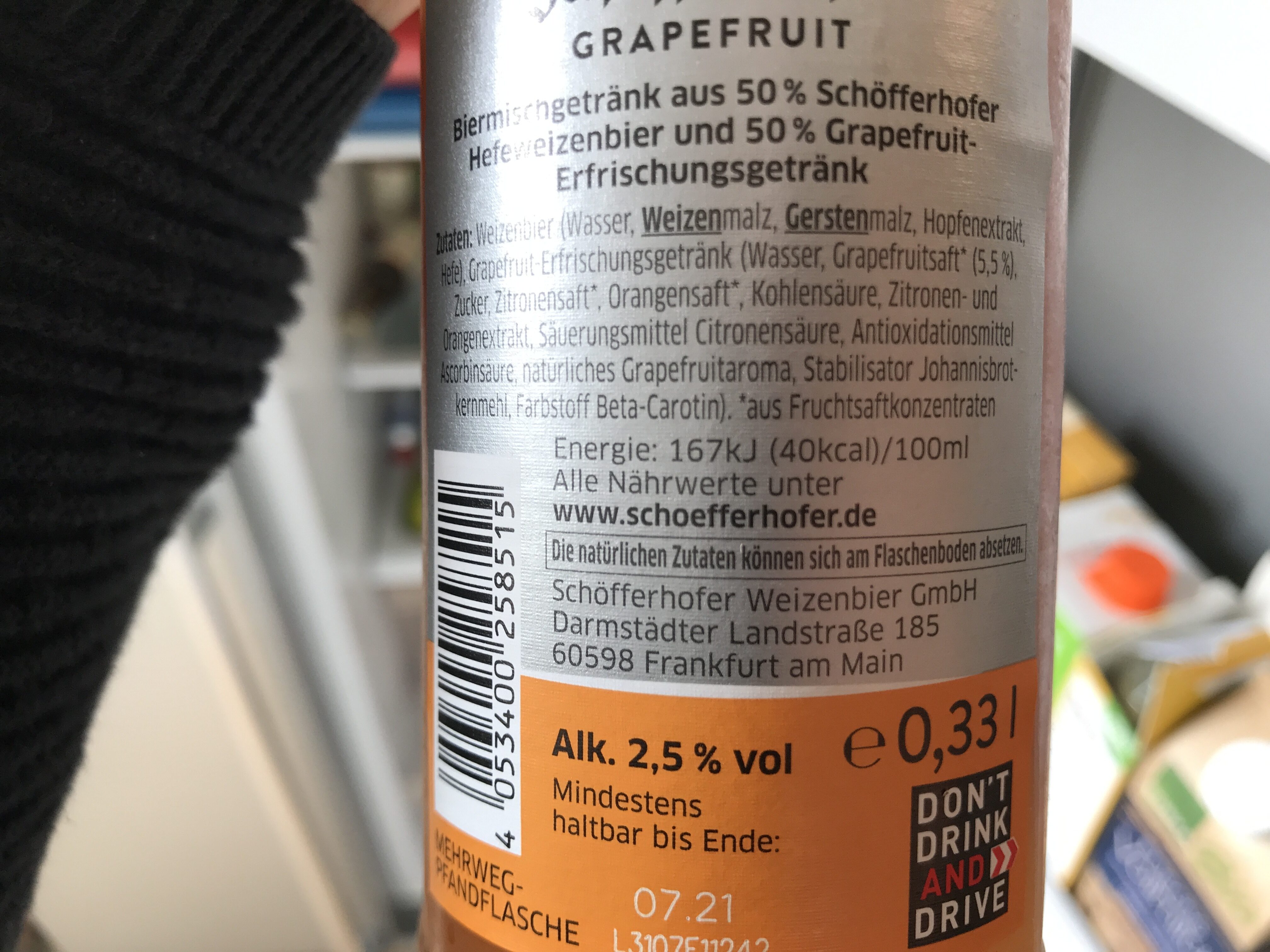Schöfferhofer Hefeweizen Mix, Grapefruit - Nährwertangaben