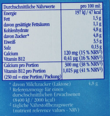 Frische Milch - Nutrition facts - de