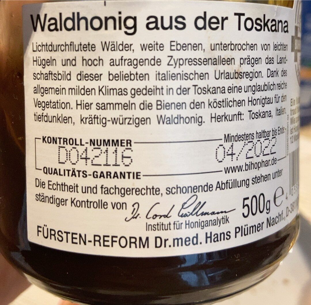 Bihophar Waldhonig Aus Dem Piemont - Tableau nutritionnel