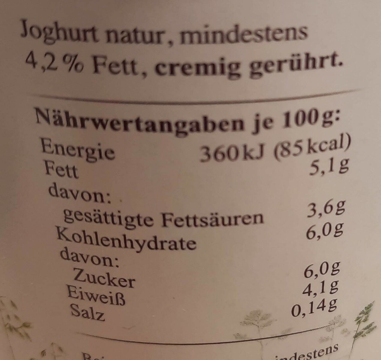 Joghurt natur 4,2% Fett - Nutrition facts - de