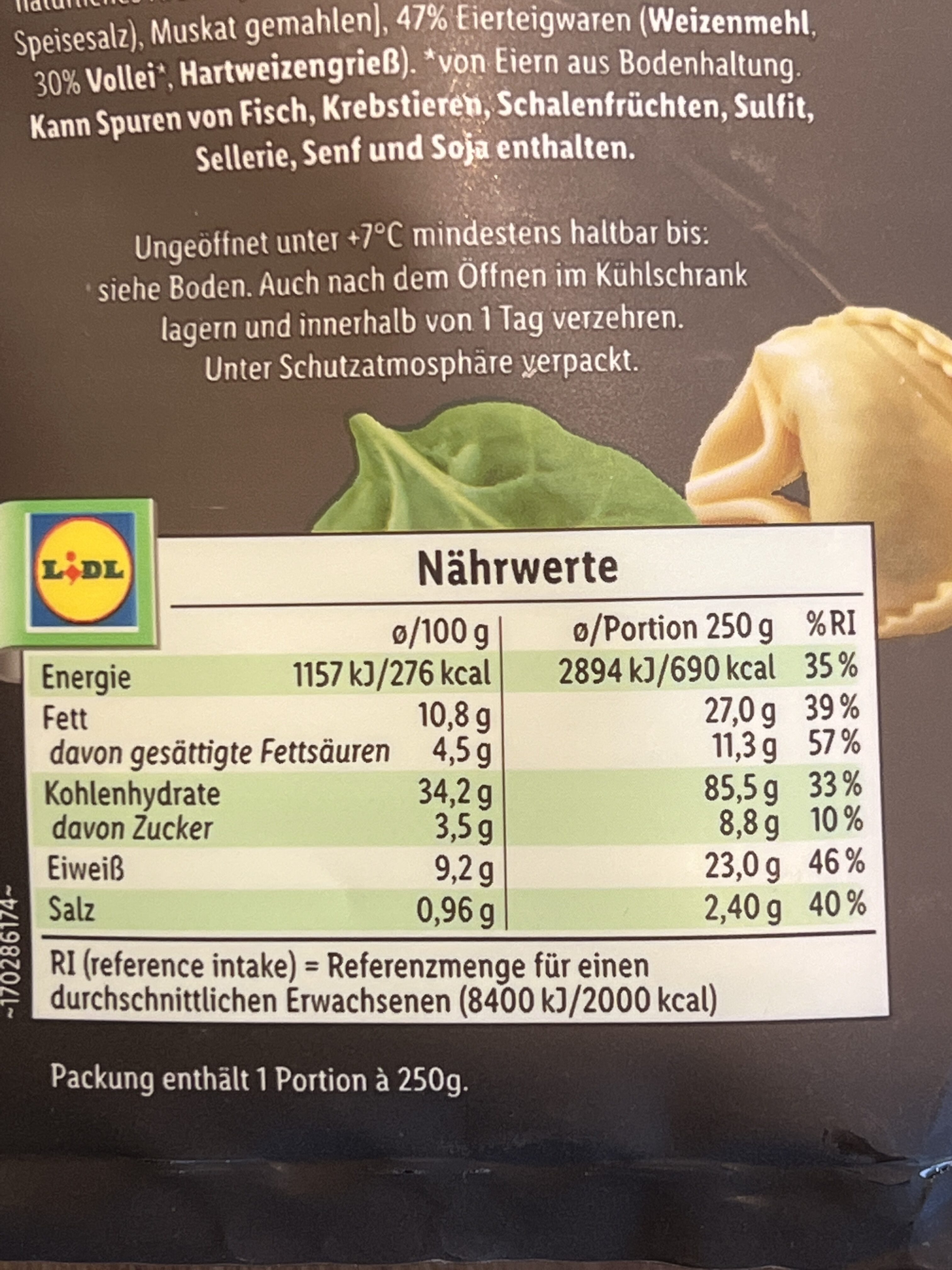 Premium Tortellini Ricotta & Spinach - Nutrition facts