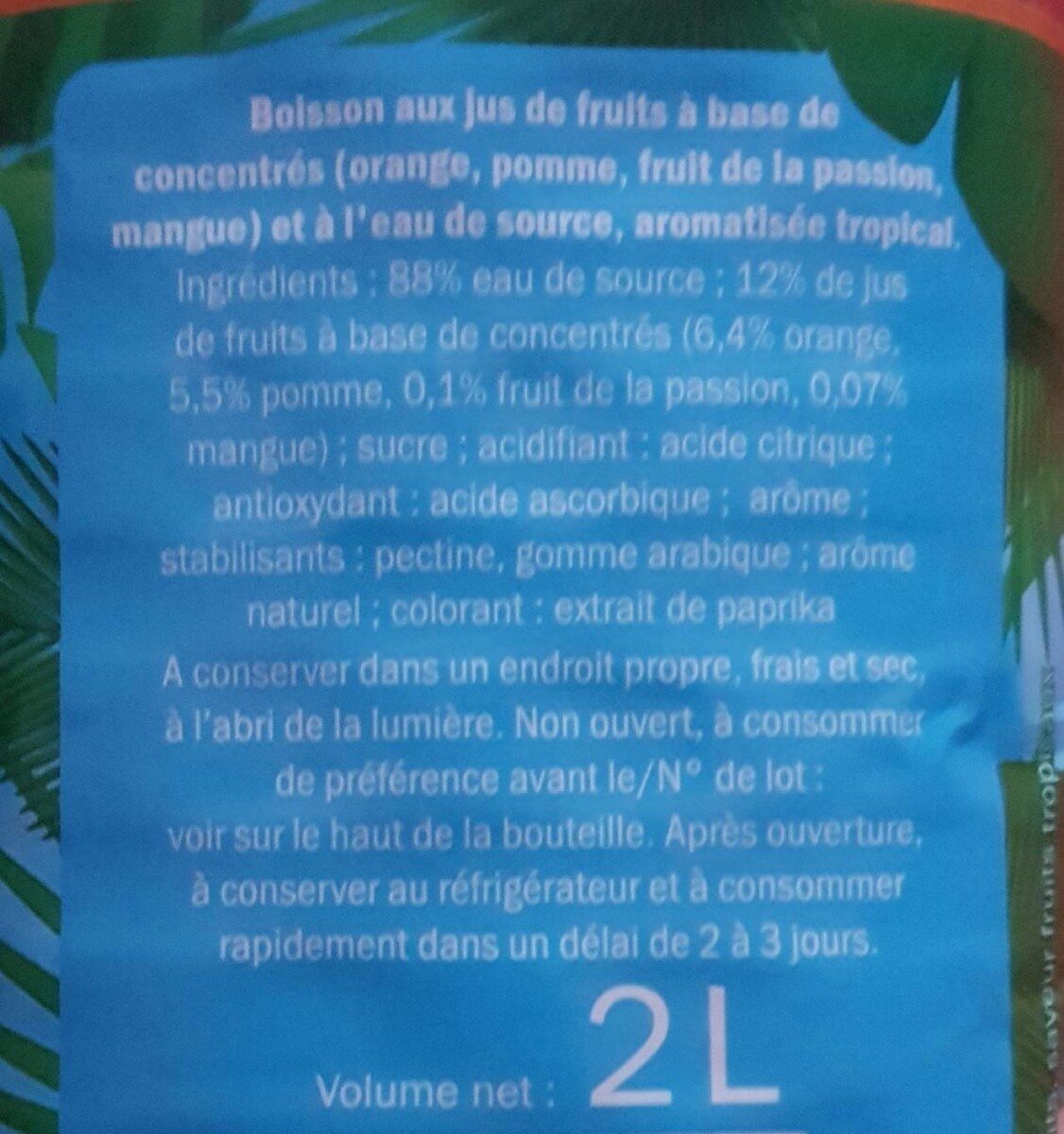 SOLEVITA Boisson aux fruits Tropical - Tableau nutritionnel