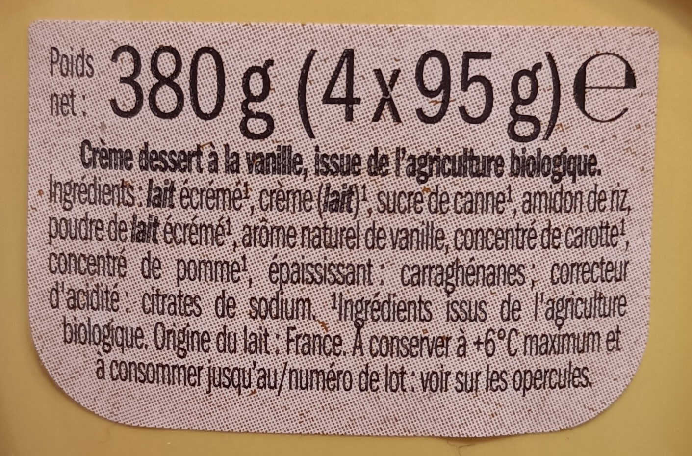 Bio crème dessert vanille - Zutaten - fr