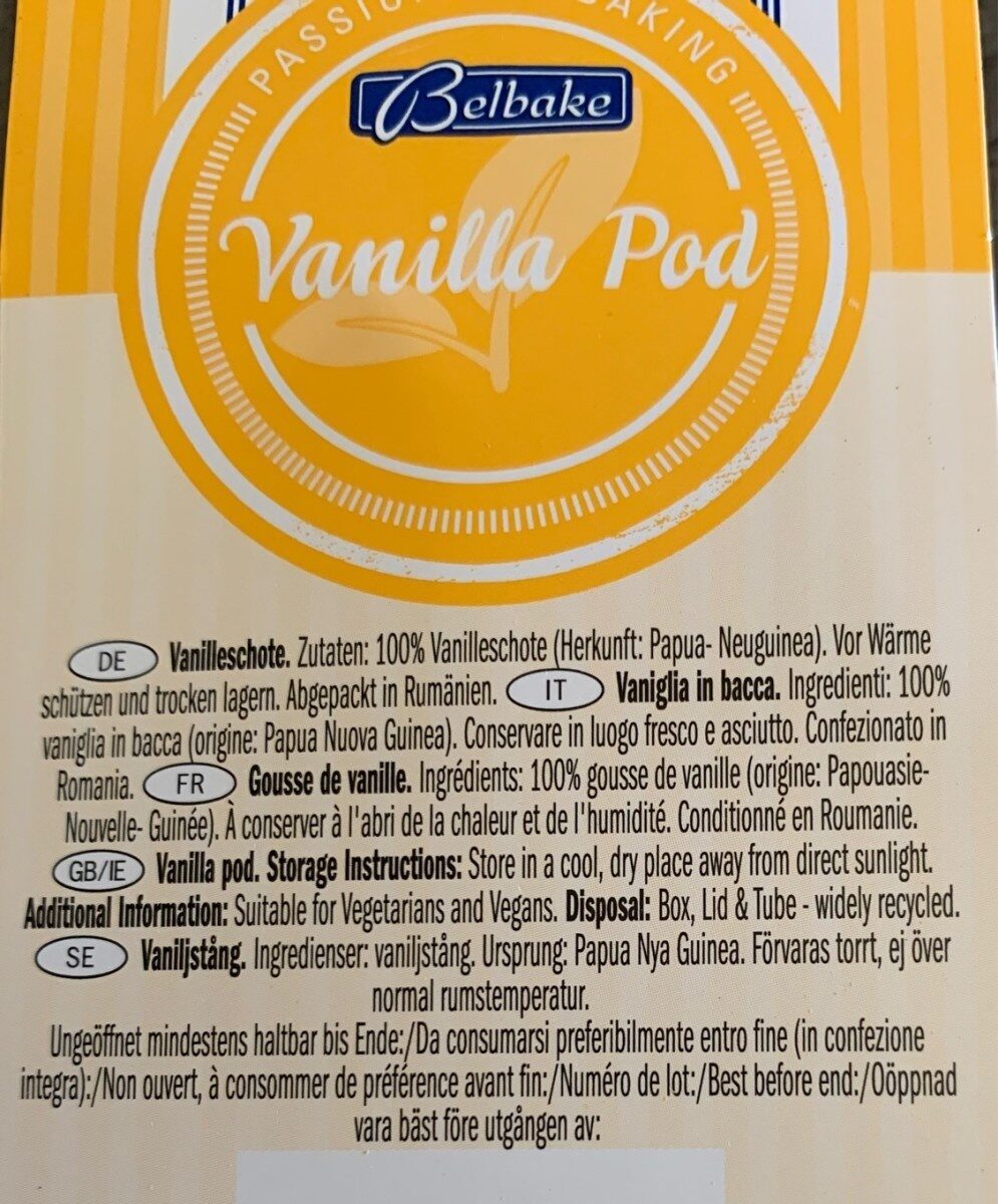 Vanilleschote - Tableau nutritionnel