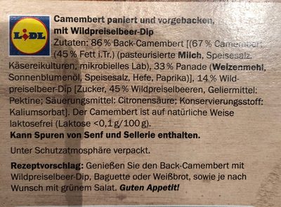 Back Camembert - Ingrédients