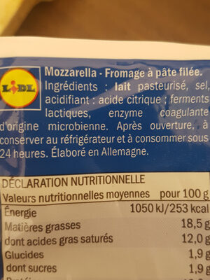 Mozzarella - Ingrédients