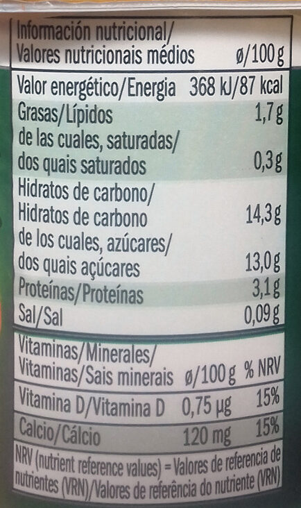 Yogurth de soja y melocotón - Información nutricional