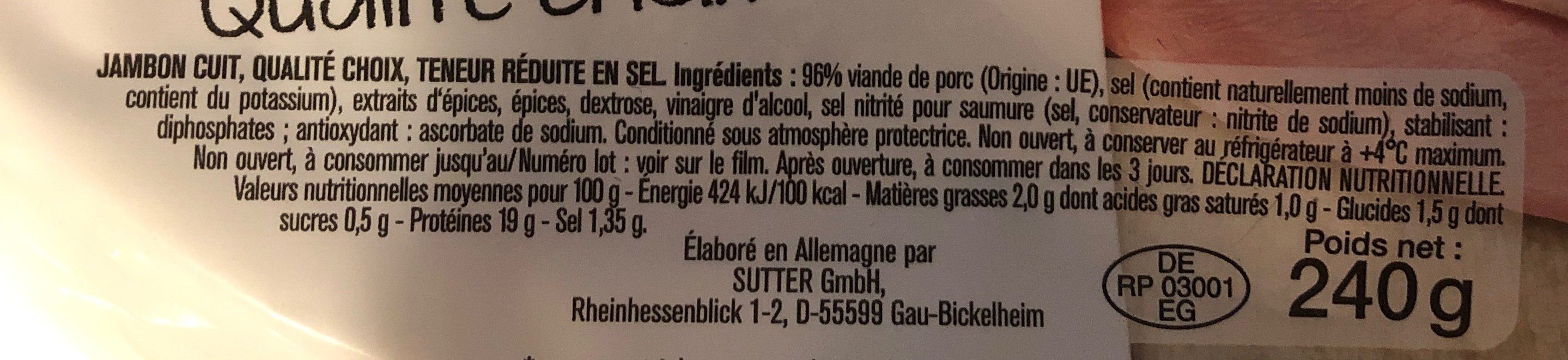 Jambon de Paris -25% de sel - Ingrédients