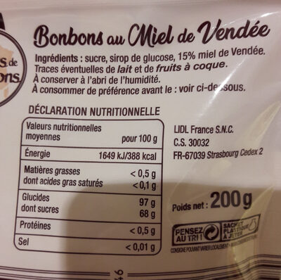 Bonbons au miel de Vendée - Ingrédients