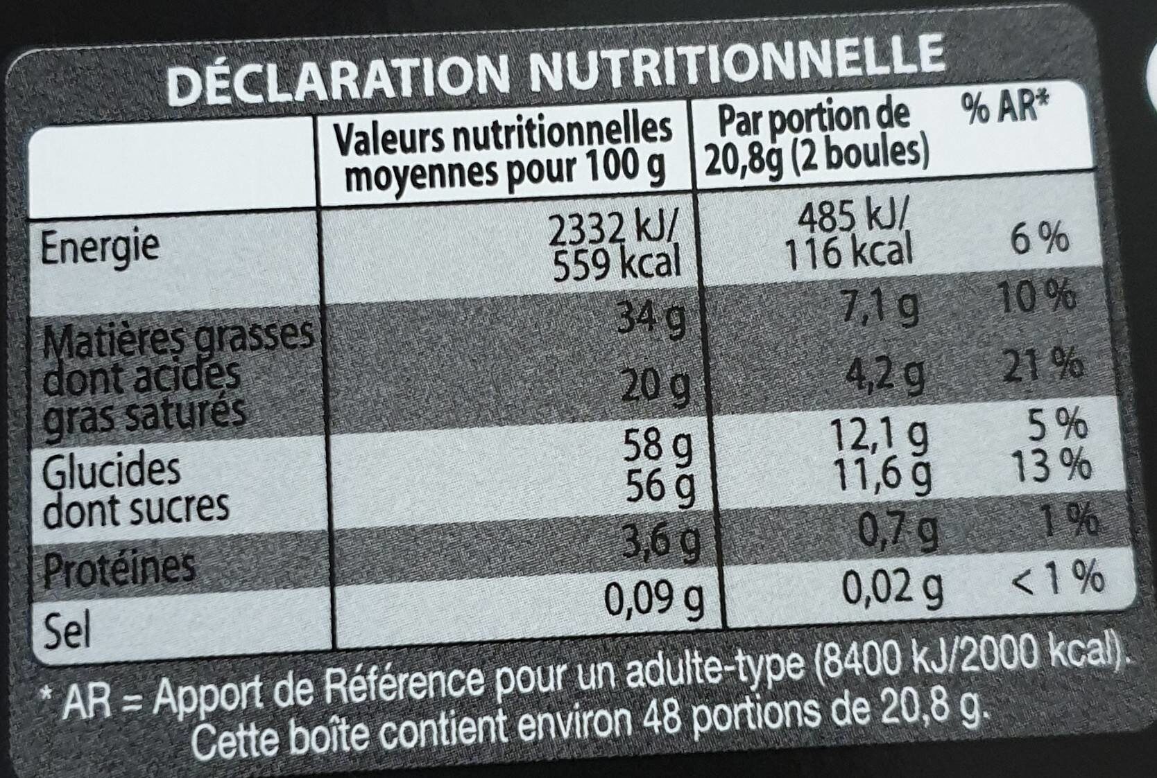 Boules praliné - Nutrition facts - fr