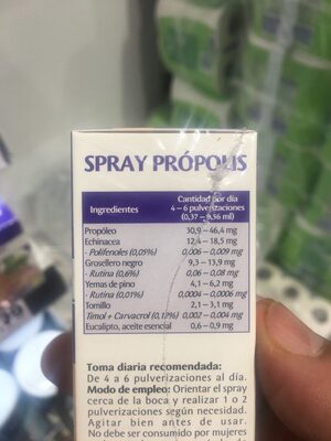 Spray propolis - Informació nutricional - es