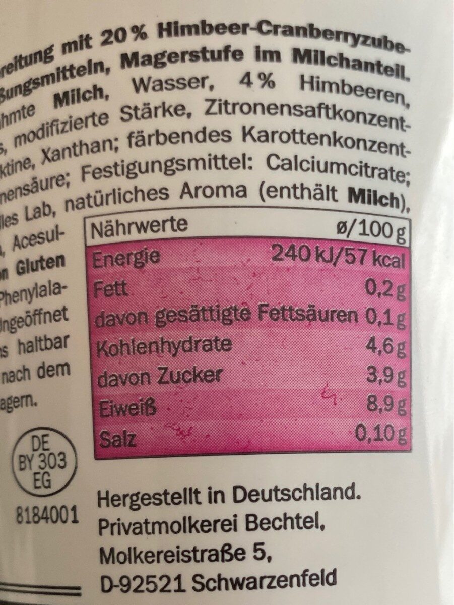 Skyr Himbeer-Cranberry - Nutrition facts