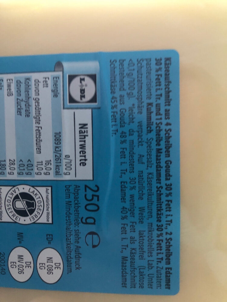Käse Aufschnitt leicht - Ingredientes - de