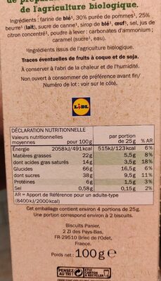 Sablé pur beurre cœur pomme - Nutrition facts - fr
