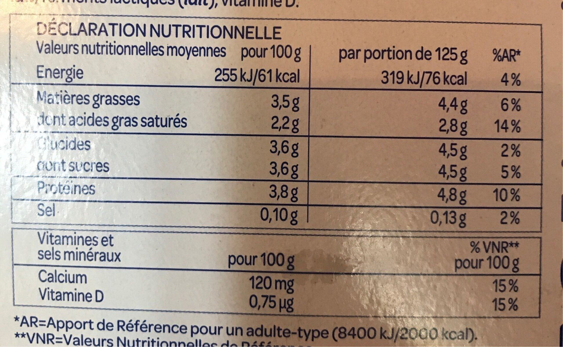 Yaourt brassé - Voedingswaarden - fr