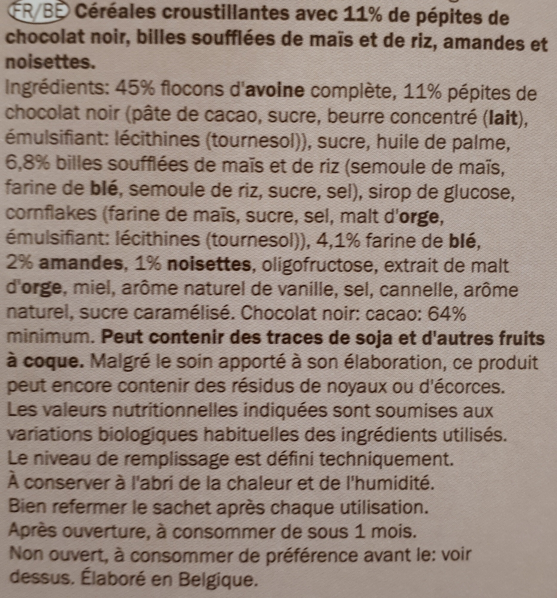 Crunchy muesli choco & nuts - Ingrediënten - fr