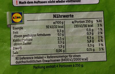 Blumenkohl - Nutrition facts - de