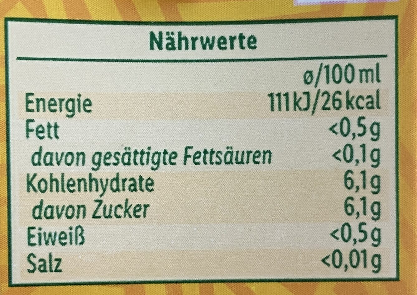 Boisson sucrée à base de jus d'orange 🍊concentré - Nährwertangaben