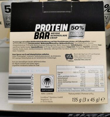 Protein Bar Weiße-Schokolade Crisp - Valori nutrizionali - de