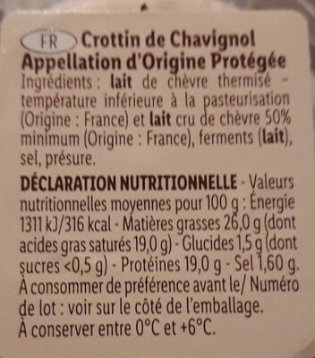 Crottin de chavignol - Nutrition facts - fr