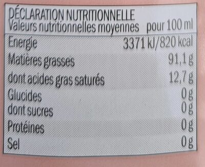 Huile d'olive vierge extra - Tableau nutritionnel