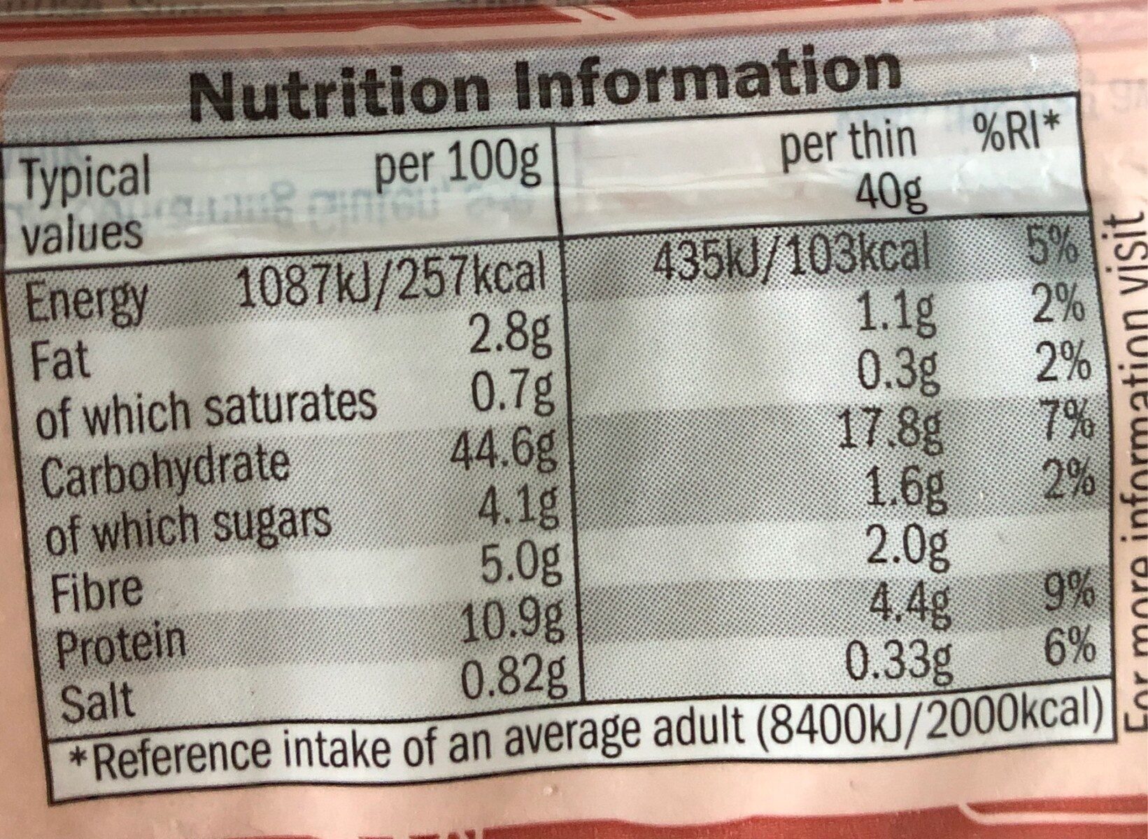 6 brown sandwich thins - Nutrition facts