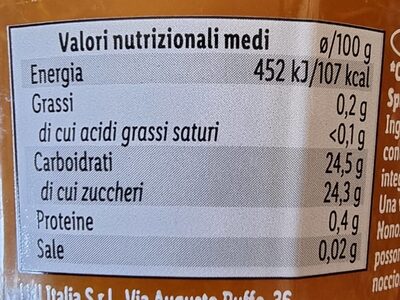 Marmellata albicocche -35% di zuccheri - Valori nutrizionali
