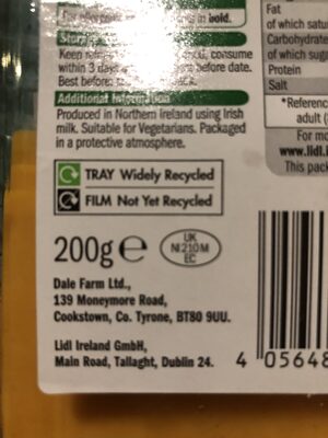 Irish Medium Red Cheddar - Recycling instructions and/or packaging information