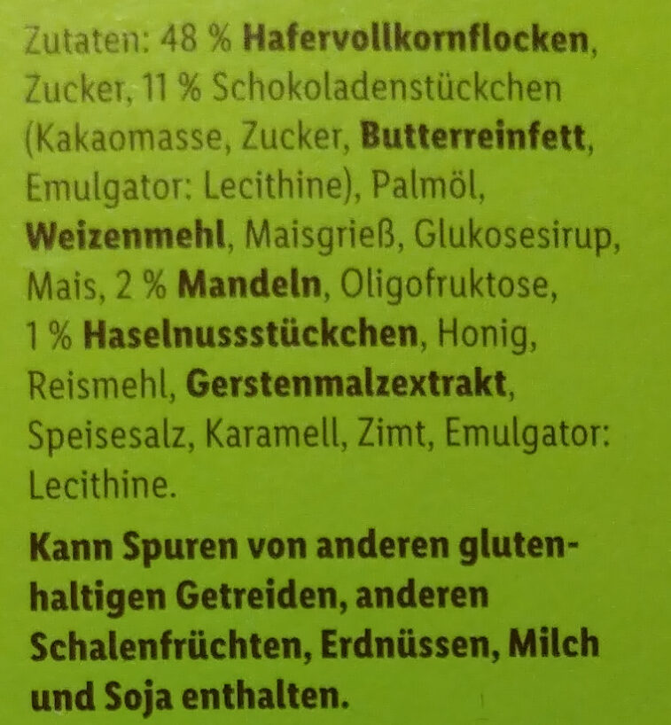 Knusper Schoko & Nuss Hafer-Müsli - Ingredienti - de