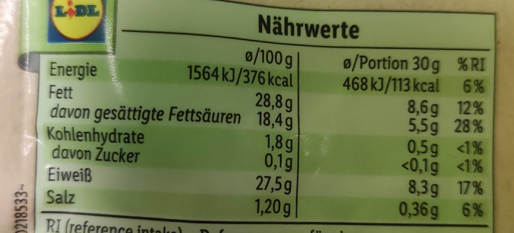Spätzle Käse Nussig-Würzig - Nährwertangaben