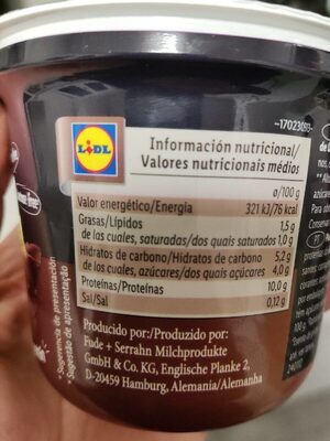 High Protein Chocolate Flavor Pudding - Información nutricional