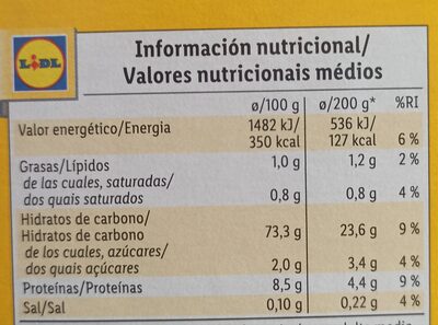 Puré de Patata - Tableau nutritionnel - es