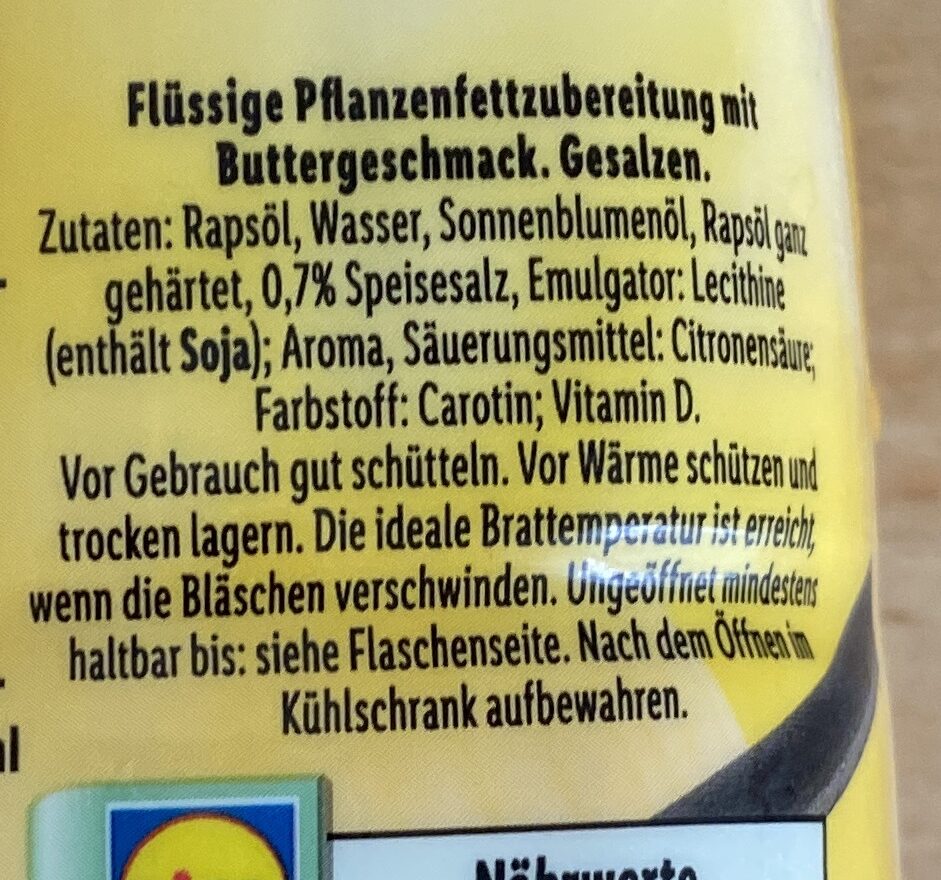 Fett - Pflanzencreme mit feinem Buttergeschmack - Ingredients - de