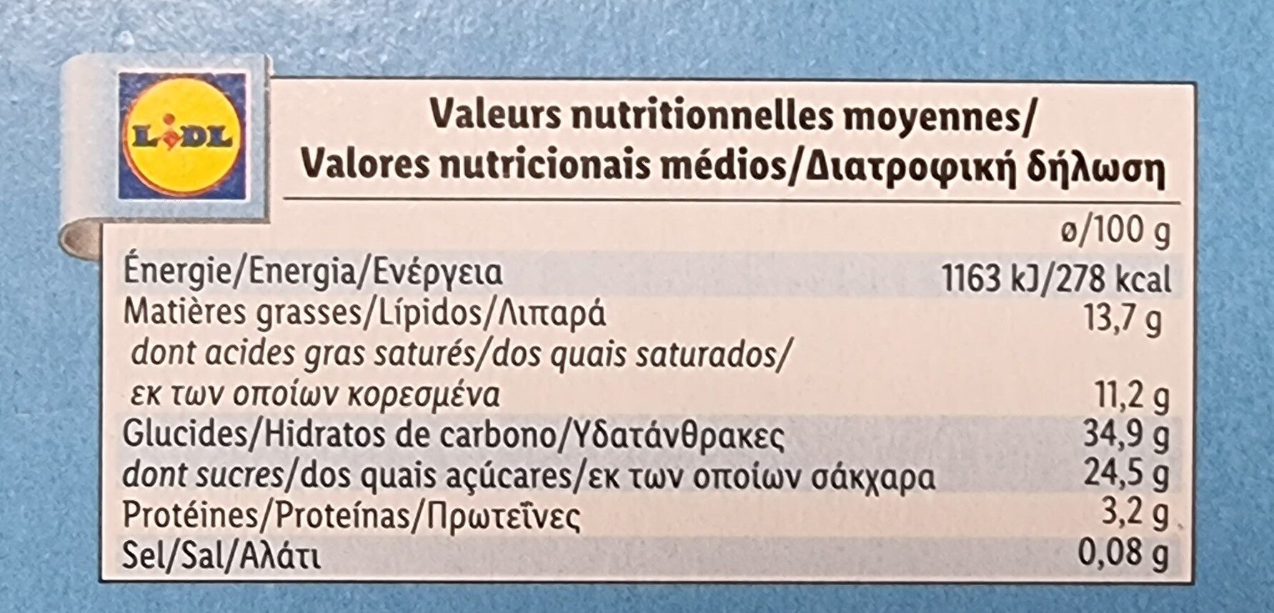 Vanilla - Dados nutricionais