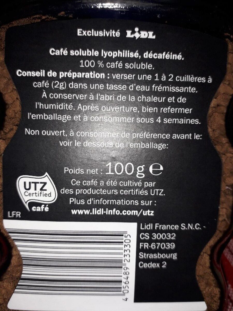 Café soluble décaféiné - Voedingswaarden - fr