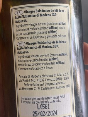 Aceto Balsamico di Modena - Ingrédients
