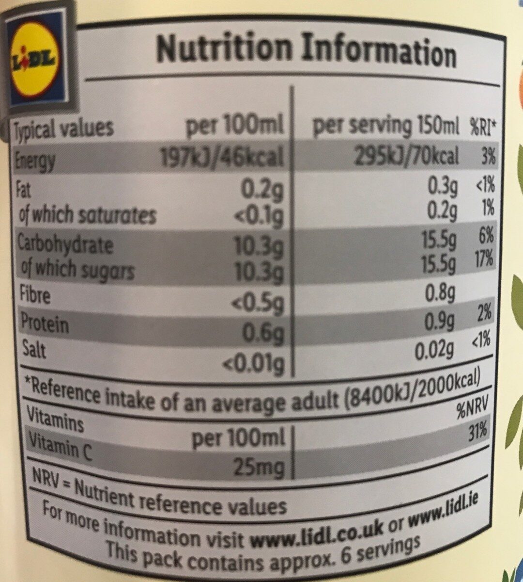 Orange juice - Información nutricional - en