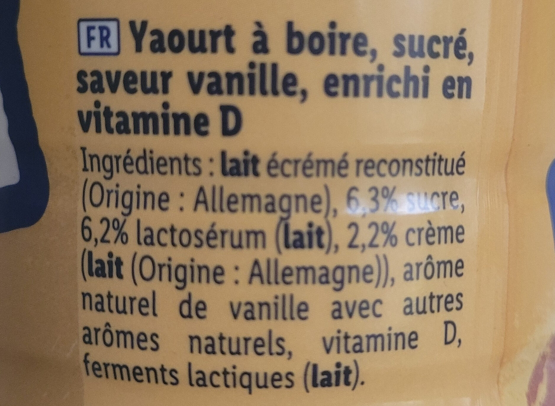 Hey! (genre de yop / yaourt à boire) - Ingredients - fr