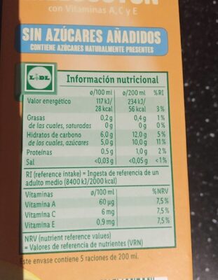 Zumo melocotón - Informació nutricional - es
