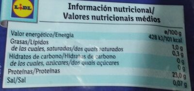 Filetes Atún de Aleta Amarilla - Informació nutricional - es