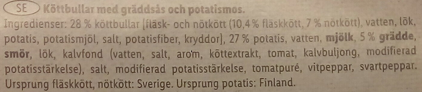 Chef Select Köttbullar med potatismos - Ingredienser