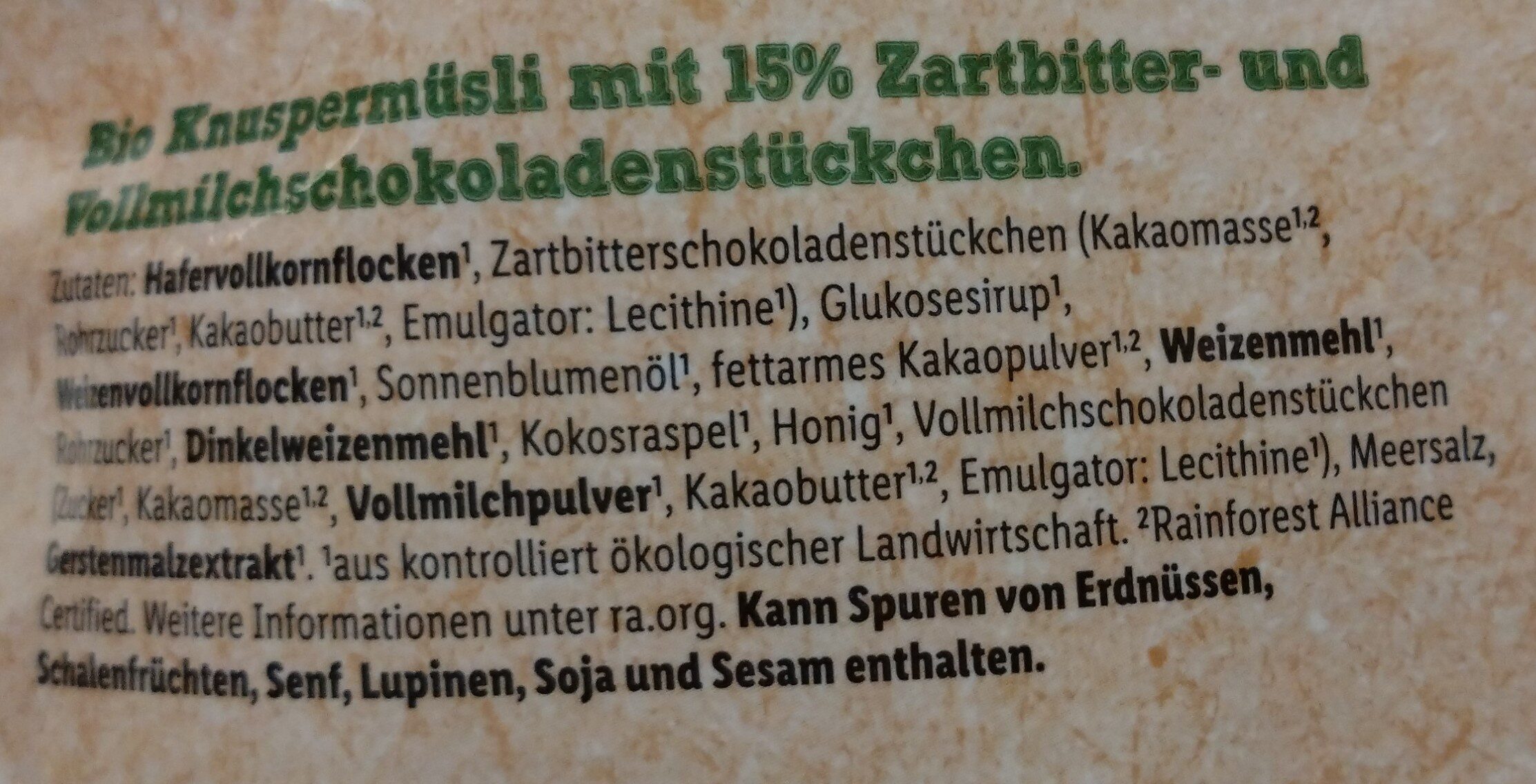 Bio Knuspermüsli Schoko - Ingredients - de