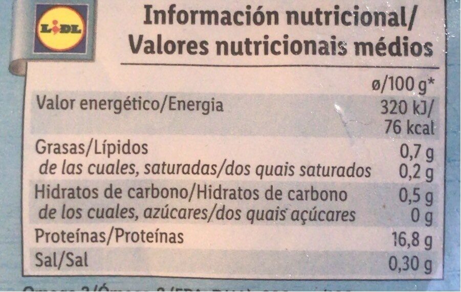 Filetes de Merluza del Cabo - Sin piel - Informació nutricional - es
